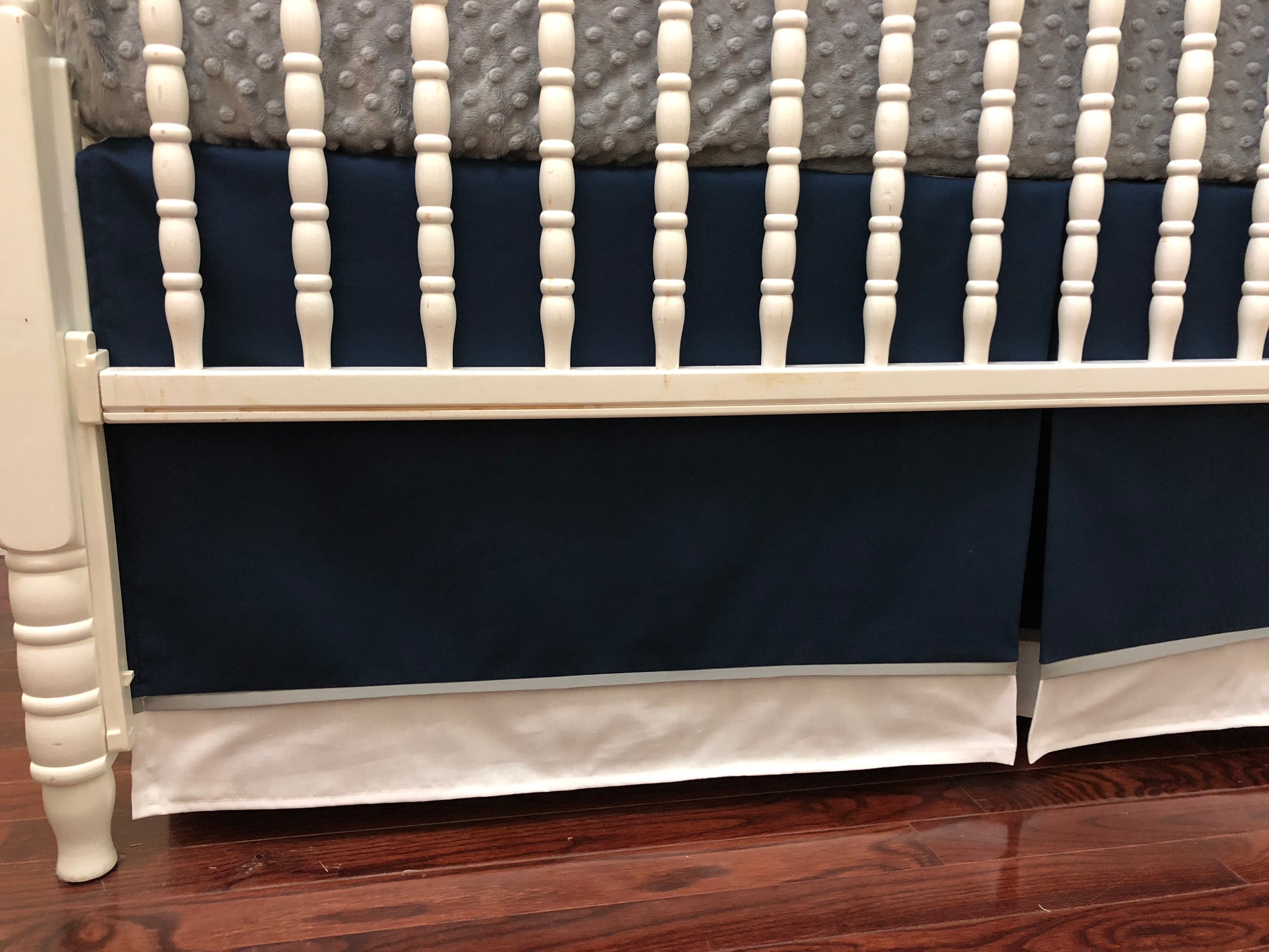 White, Navy Blue, and Gray Baby Boy Crib Bedding, Crib Rail Cover