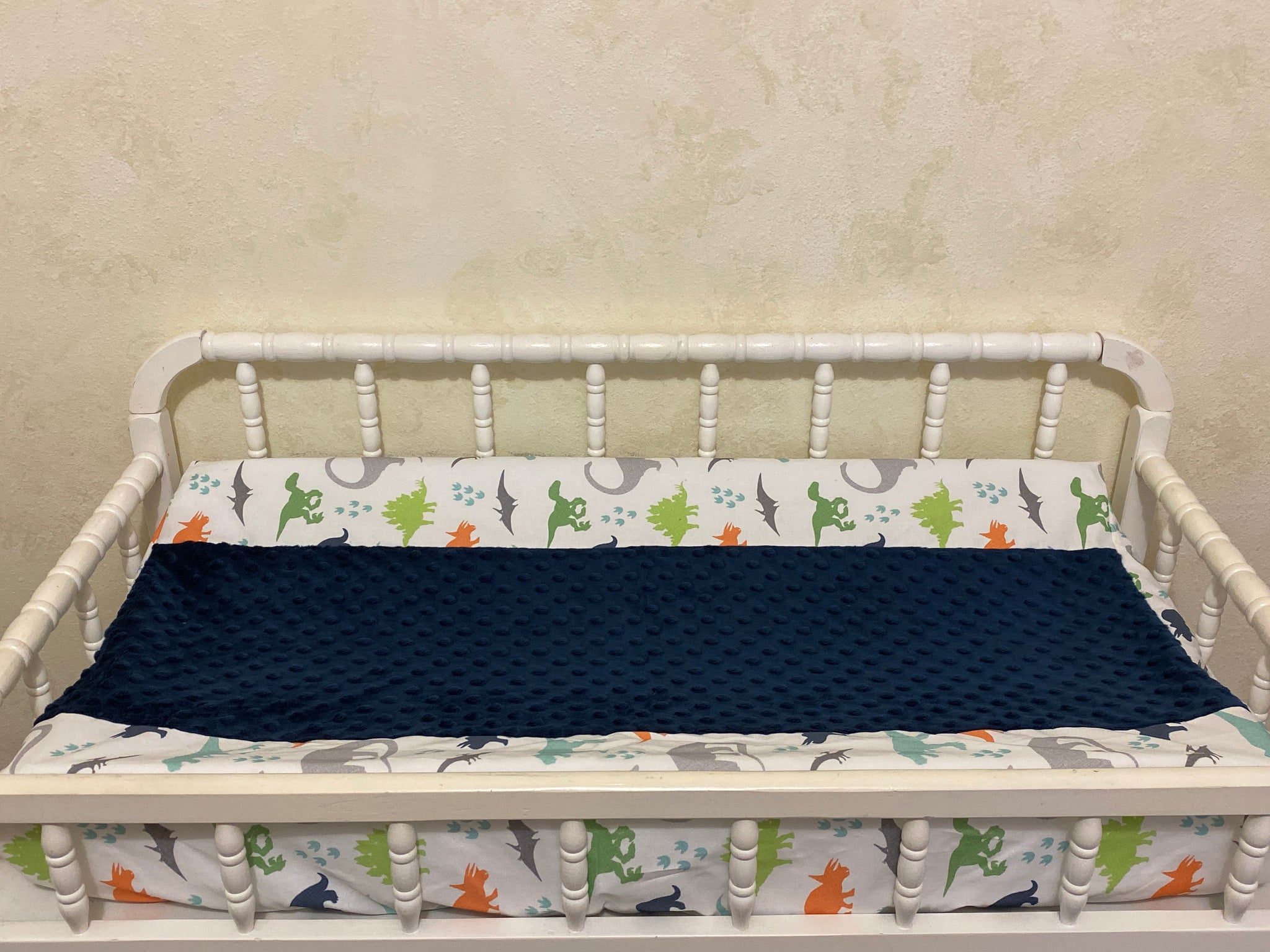 Baby Boy Dinosaur Crib Bedding with Navy Blue and Lime Green