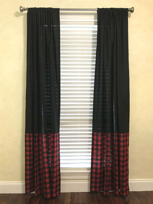 Black with Red Plaid Curtain Panels