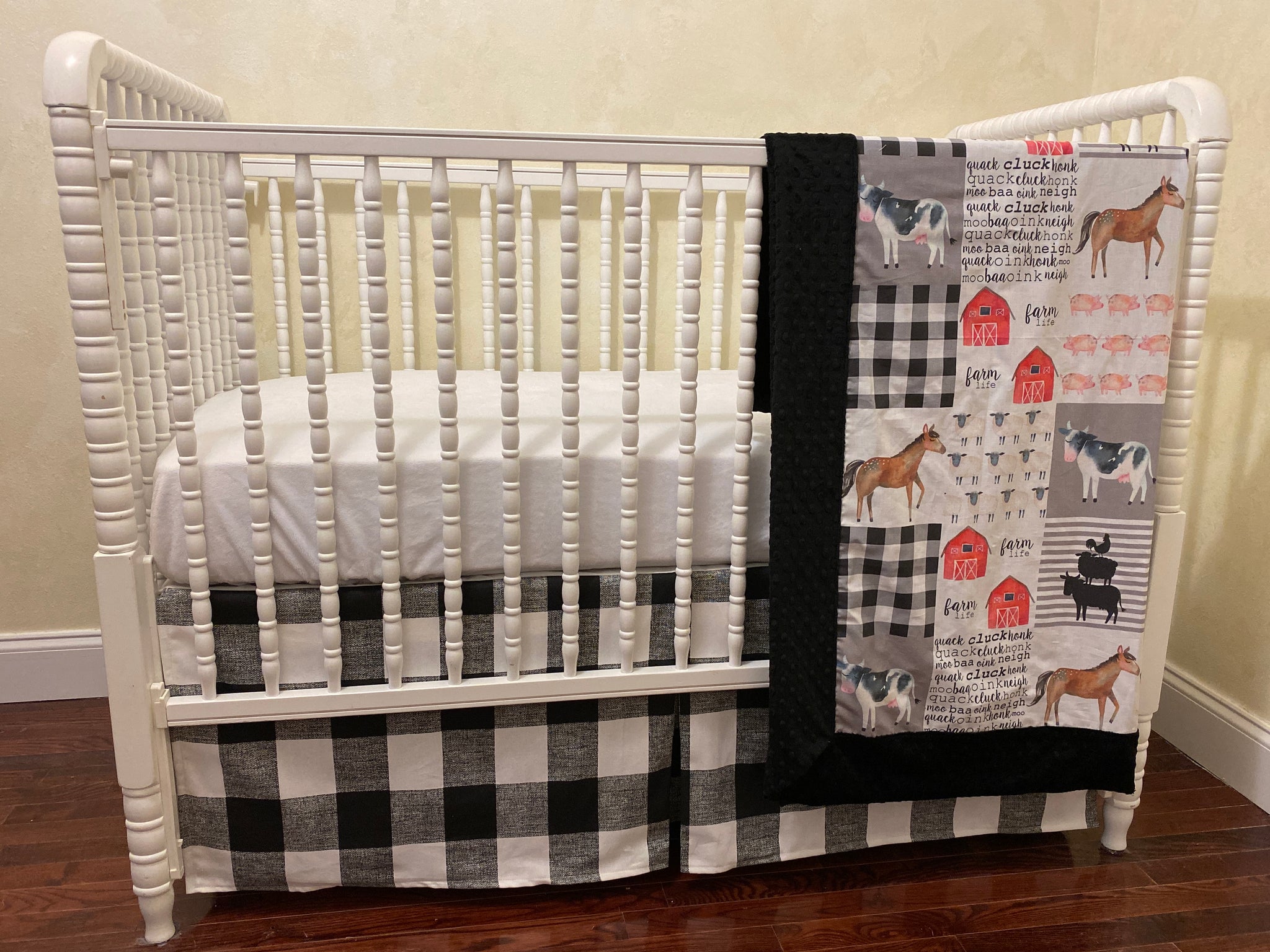 Black Buffalo Plaid Farmhouse Baby Bedding - Black Buffalo Check Crib Bedding