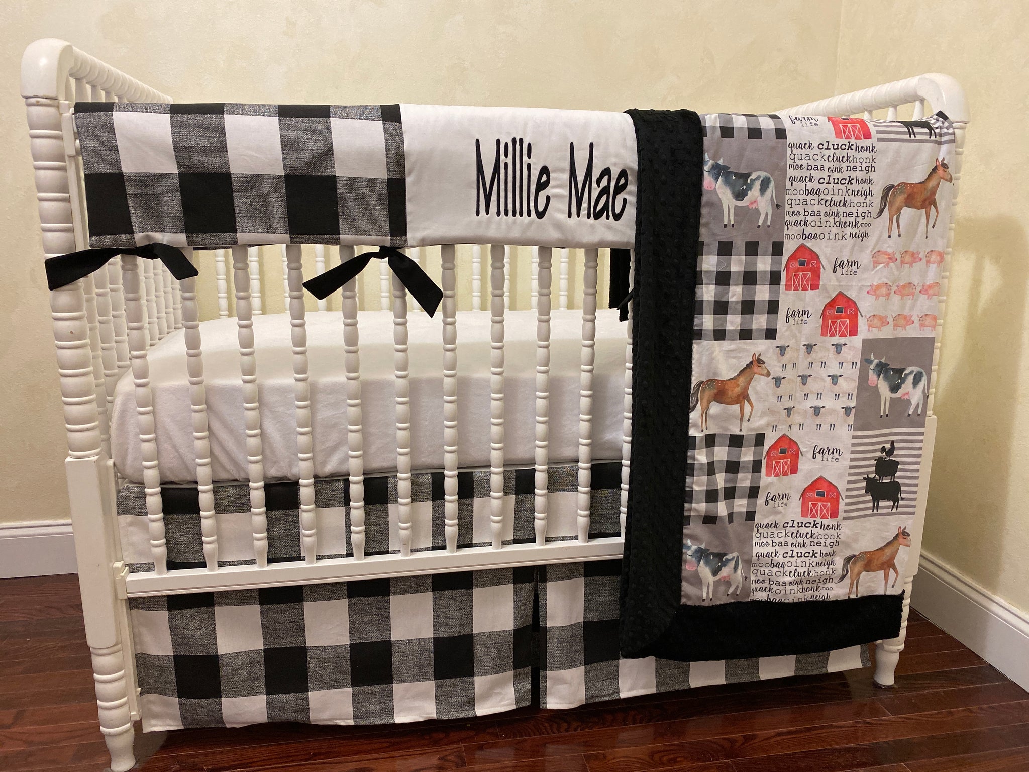 Black Buffalo Plaid Farmhouse Baby Bedding - Black Buffalo Check Crib Bedding