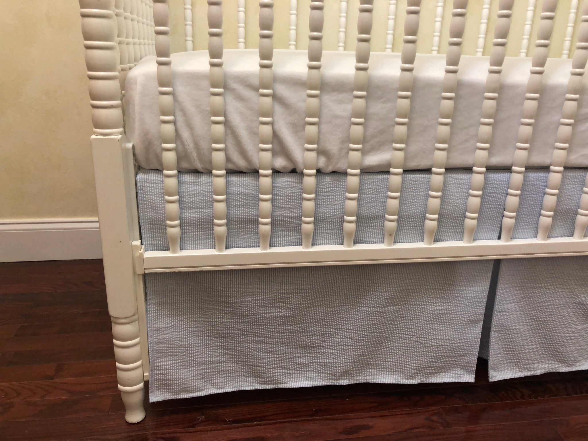 Light Blue Seersucker Crib Bedding, Baby Boy Crib Bedding, Crib Rail Cover