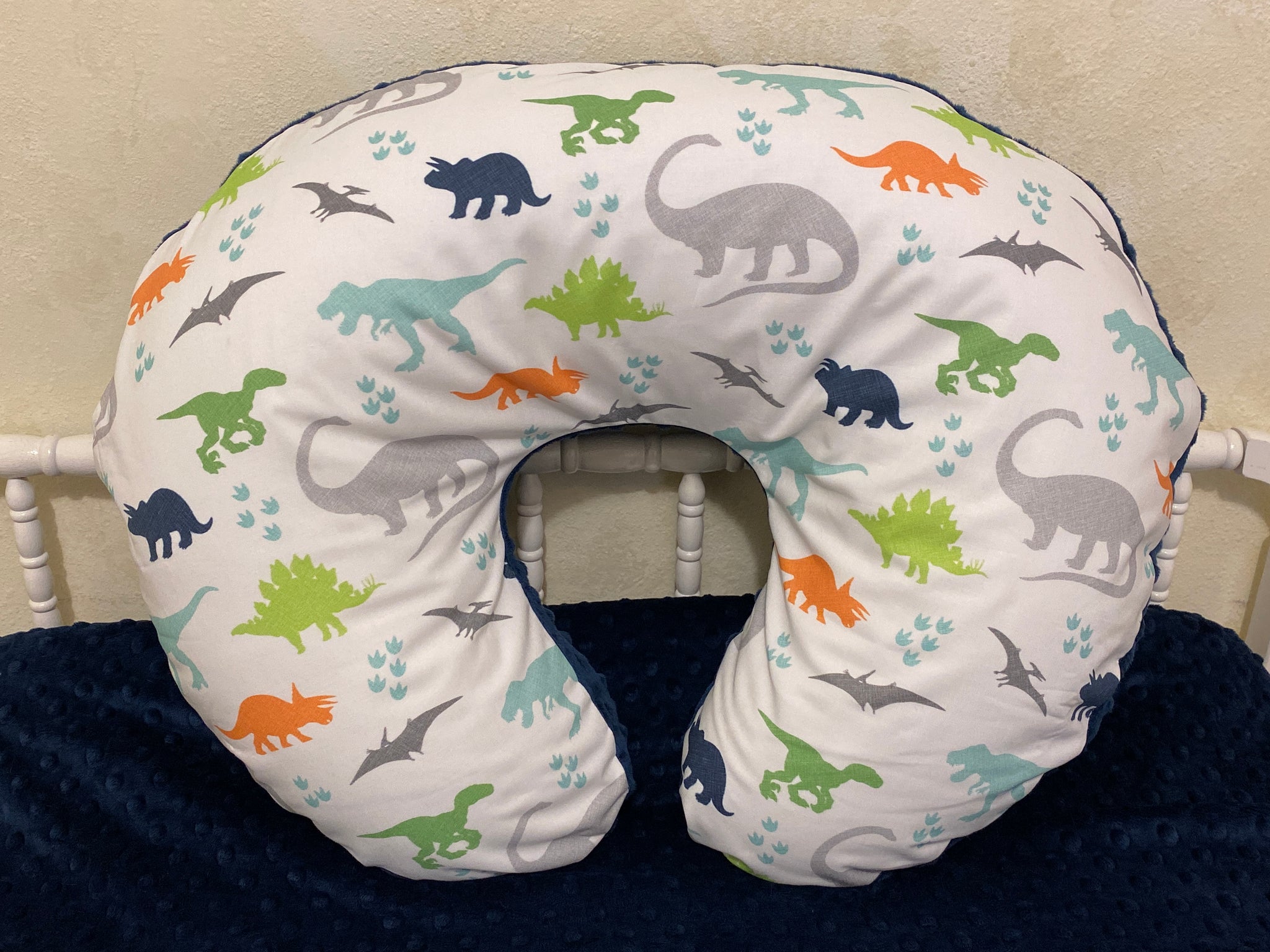 Baby Boy Dinosaur Crib Bedding with Navy Blue and Lime Green