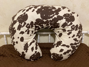 Cowhide with Brown Minky Dot Nursing Pillow Cover