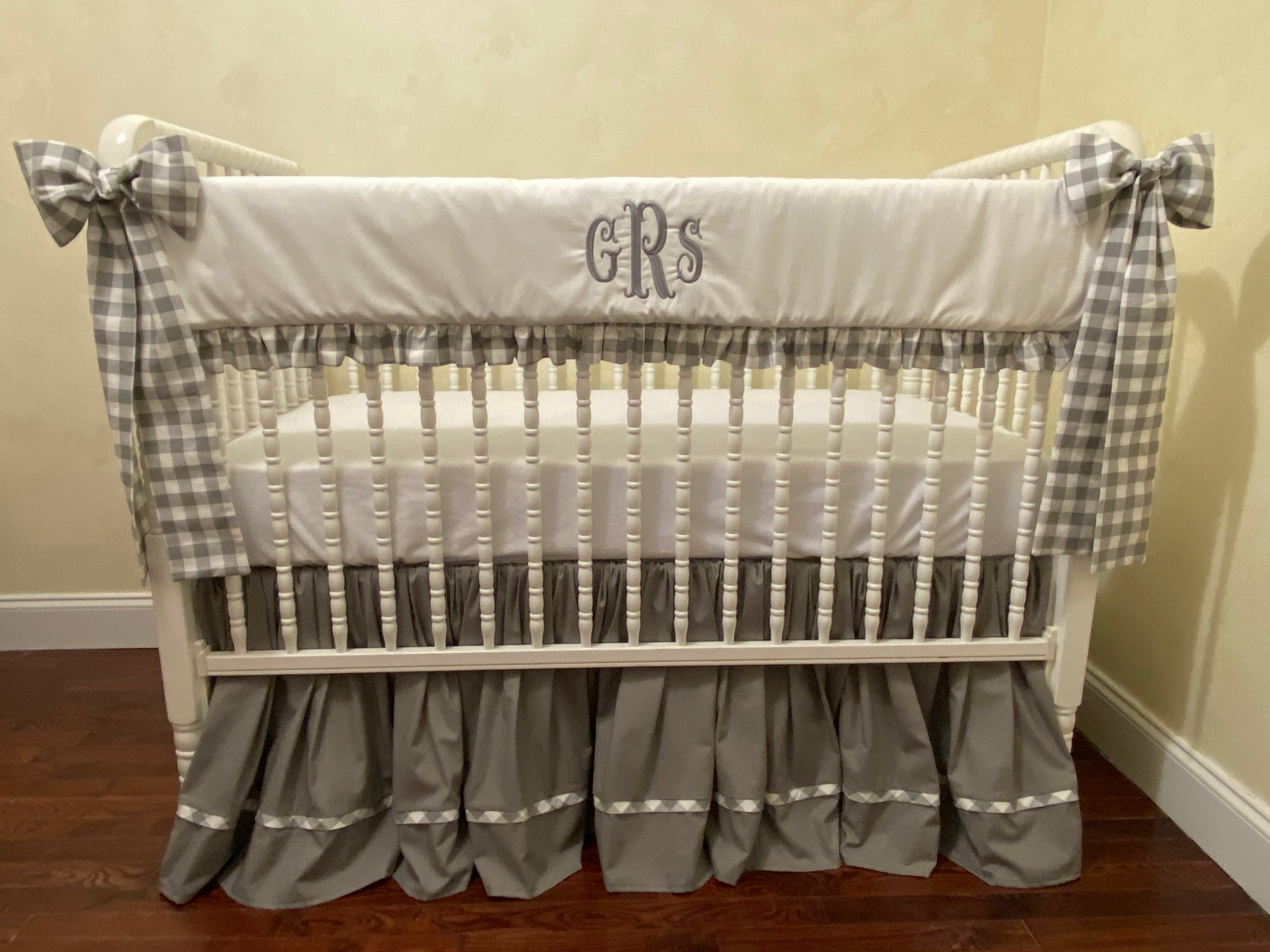 Gray and White with Plaid Baby Crib Bedding - Gender Neutral Baby Bedding, Girl Crib Bedding, Boy Baby Bedding