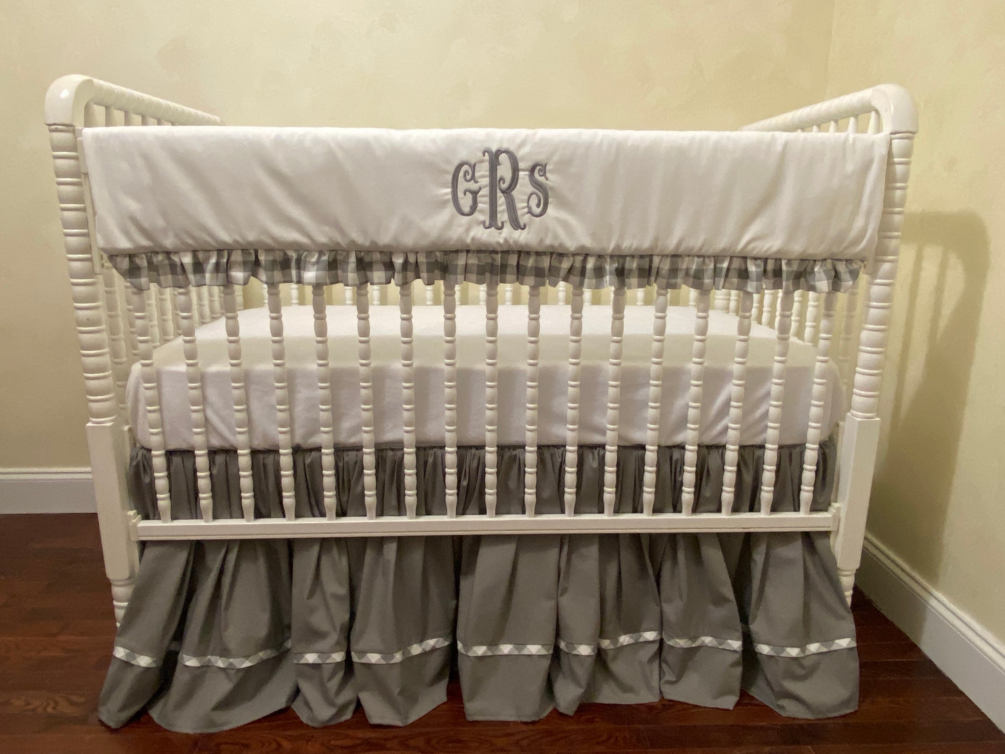 Gray and White with Plaid Baby Crib Bedding - Gender Neutral Baby Bedding, Girl Crib Bedding, Boy Baby Bedding