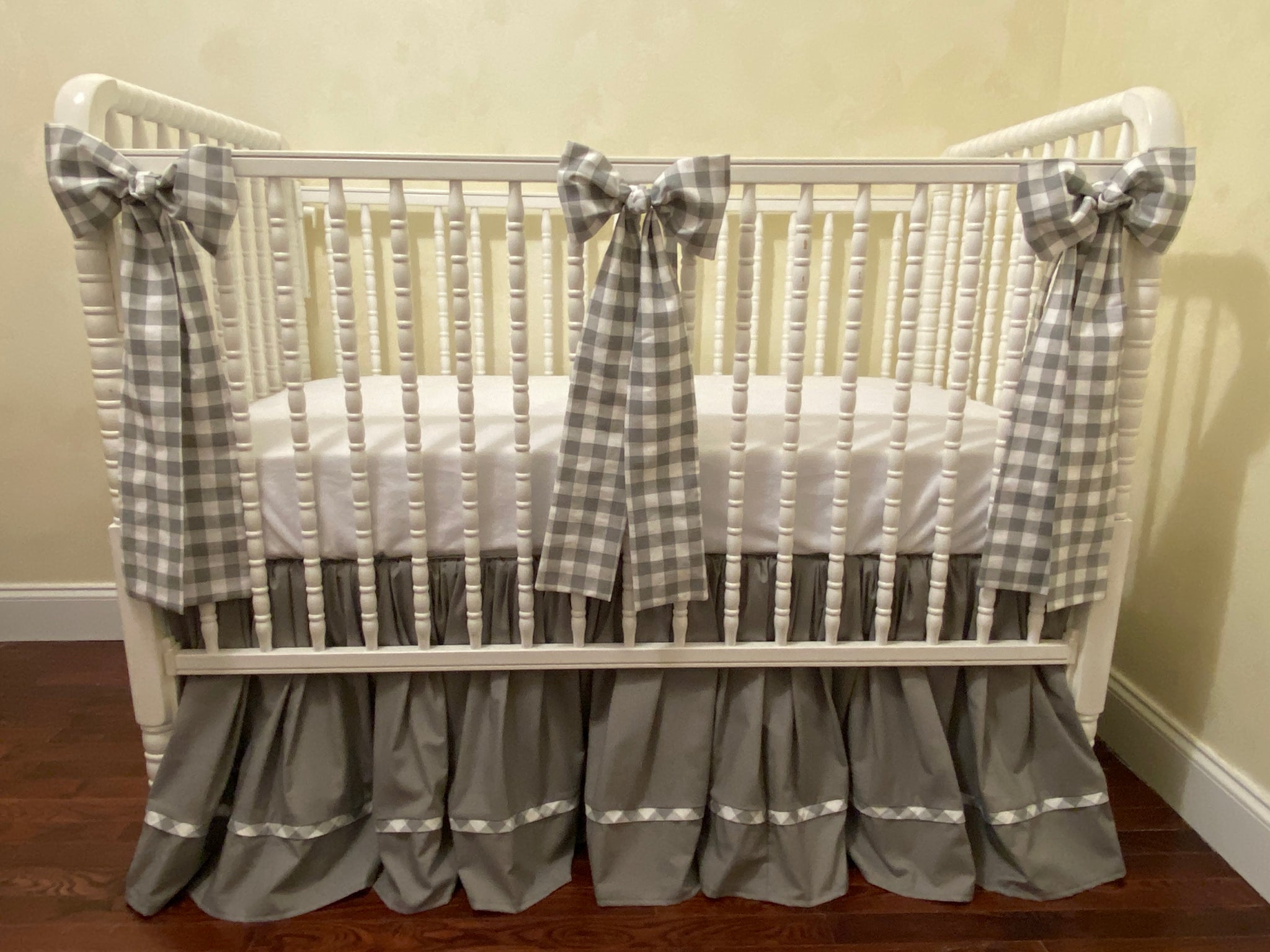 Gray and White with Plaid Baby Crib Bedding - Gender Neutral Baby Bedding, Girl Crib Bedding, Boy Baby Bedding