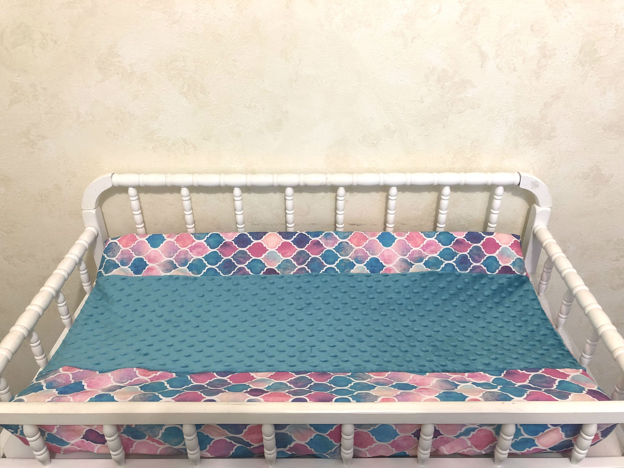 Changing Pad Cover - Mermaid Tile with Teal Minky