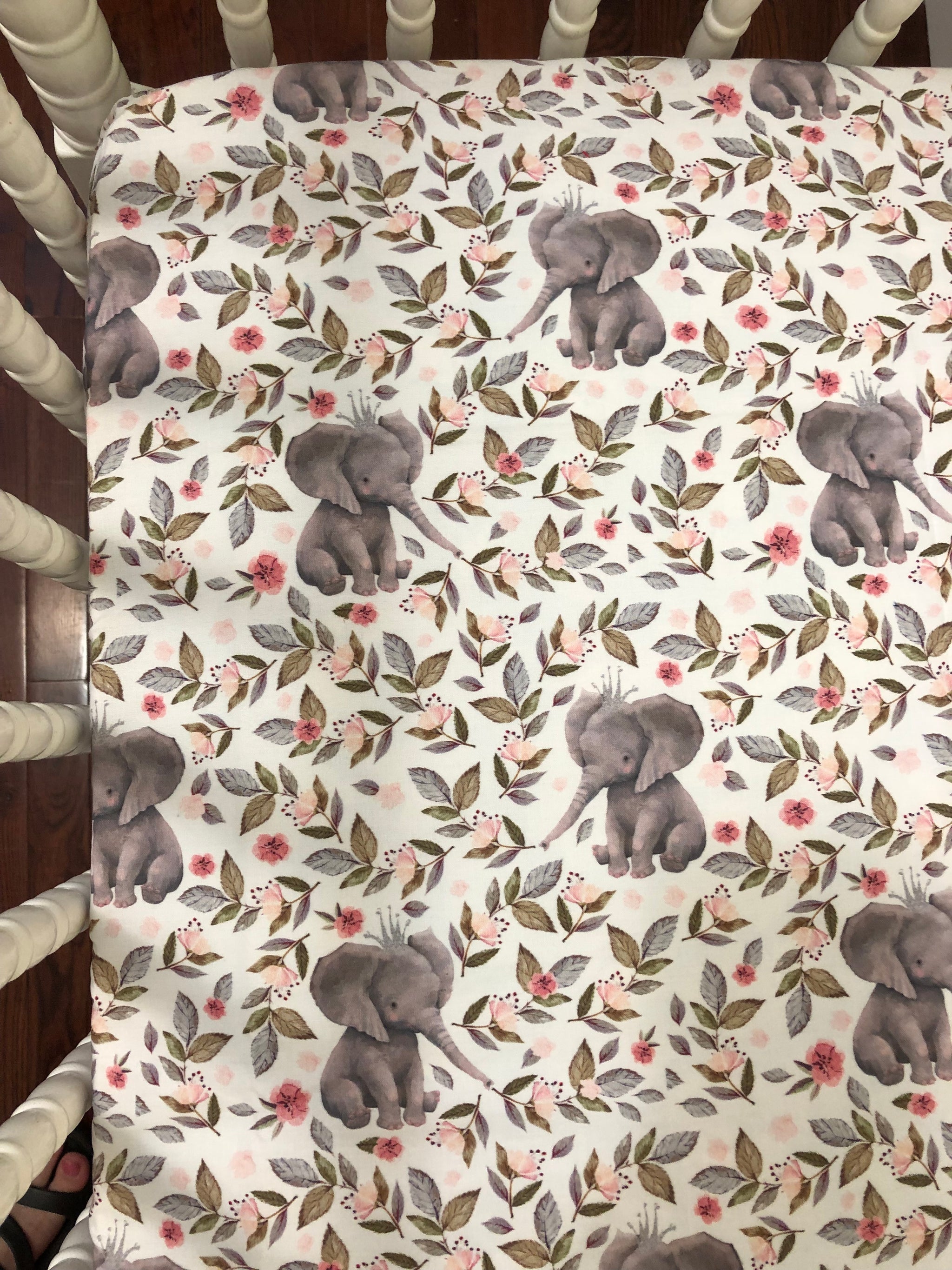 Baby Girl Floral Elephant Crib Bedding- Girl Elephant Baby Bedding in Light Pink and Gray