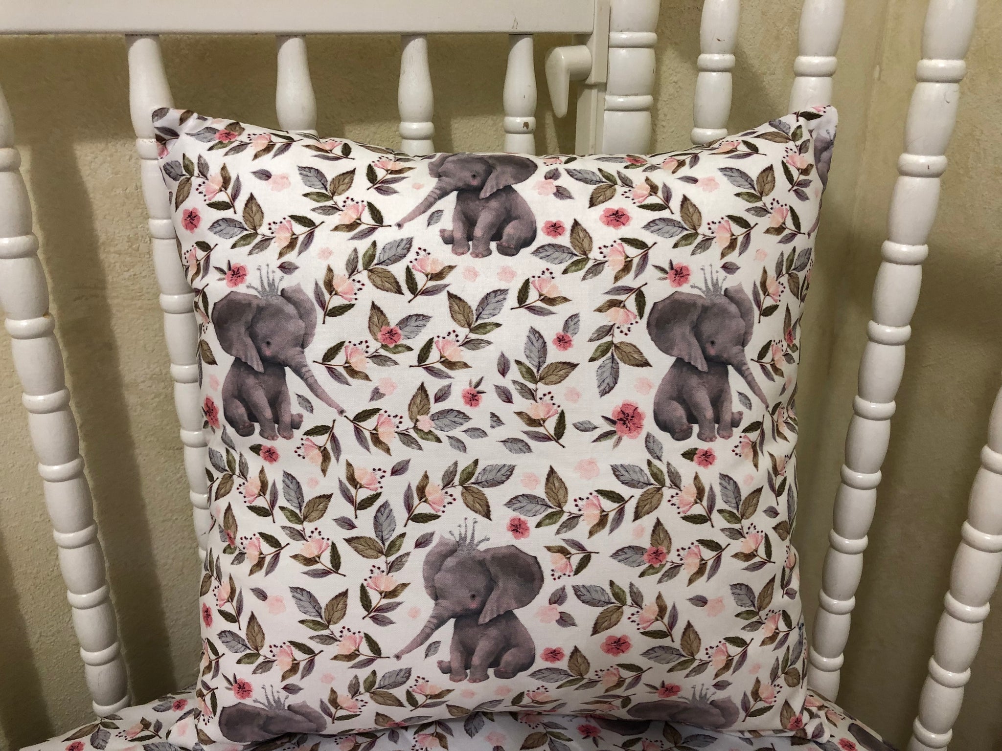 Baby Girl Floral Elephant Crib Bedding- Girl Elephant Baby Bedding in Light Pink and Gray