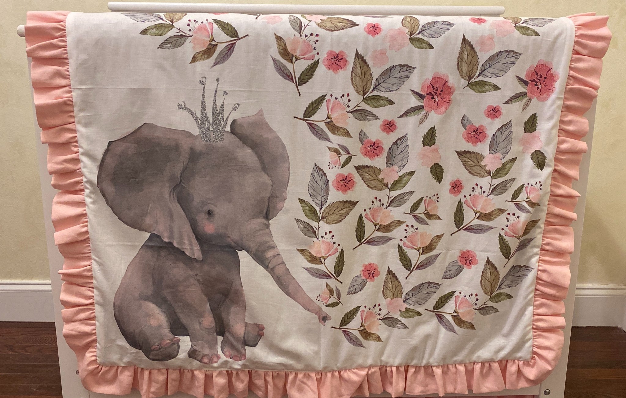 Pink Elephant Mini Crib Bedding Set - Girl Baby Bedding, Girl Mini Crib Bedding