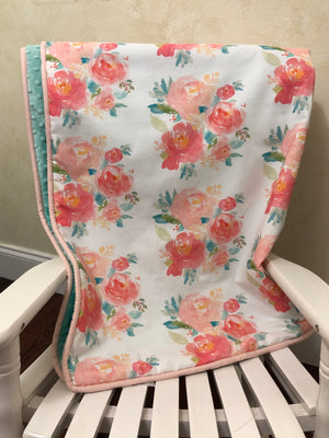 Sweet Pastel Floral Girl Crib Bedding, Peach,Mint Floral Girl Baby Bedding