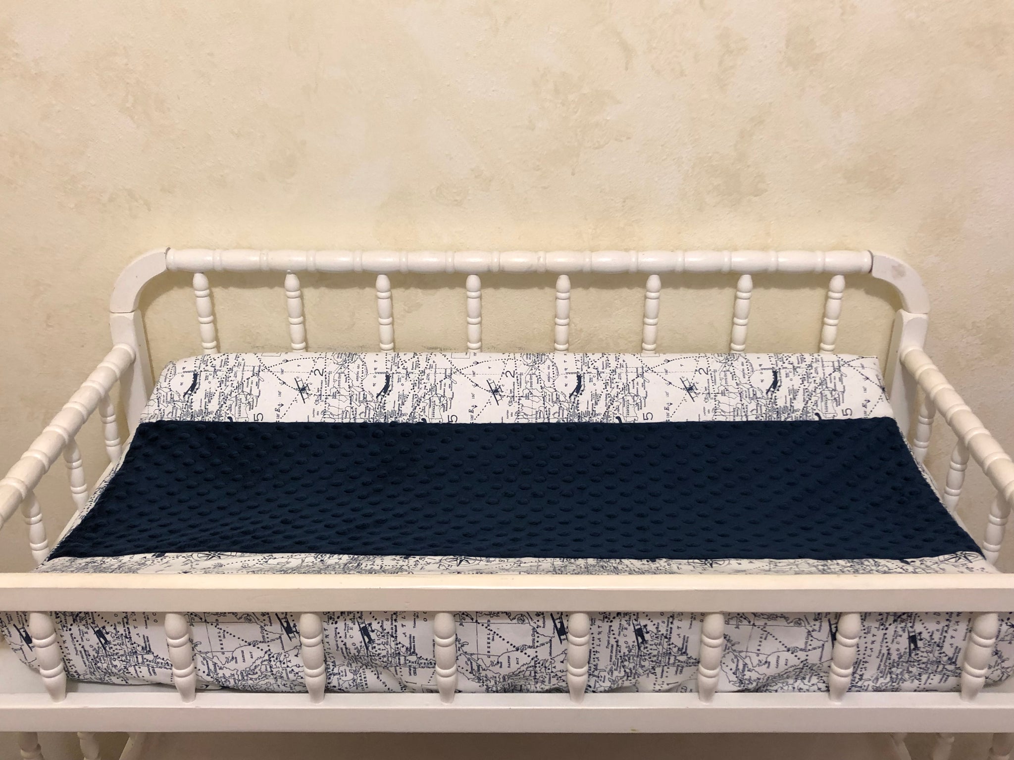 Changing Pad Cover - Navy Air Traffic Map with Navy Minky Dot