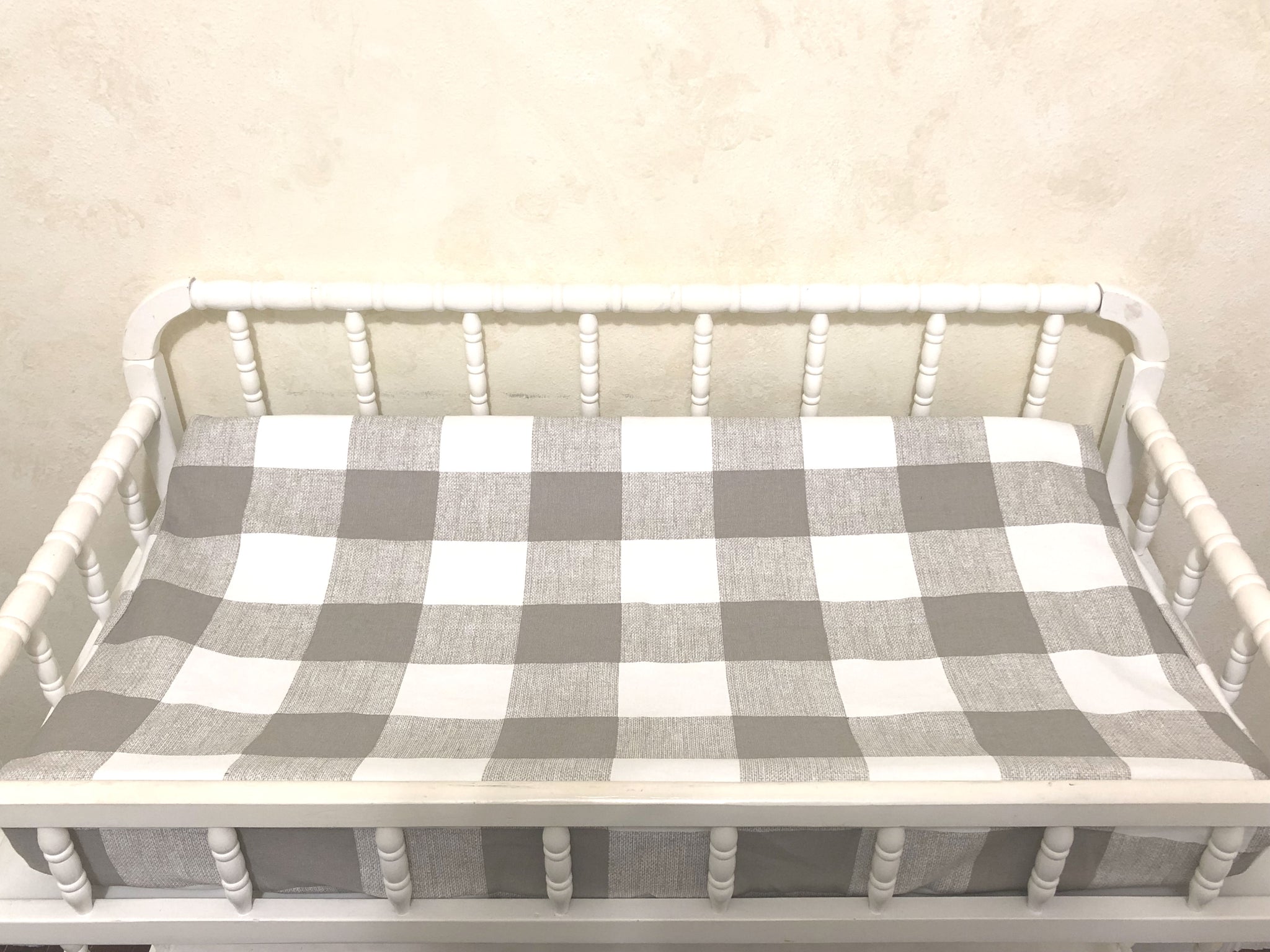 Taupe/Khaki Buffalo Plaid Baby Bedding - Buffalo Plaid Crib Bedding , Boy Crib Bedding, Crib Rail Cover