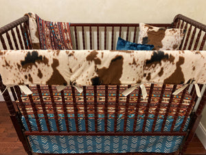Southwestern Crib Bedding Set, Boy Baby Bedding, Cowhide Baby Bedding, Crib Rail Cover