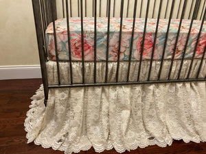 Vintage Floral with Lace Crib Bedding, Girl Crib Bedding, Floral Baby Bedding