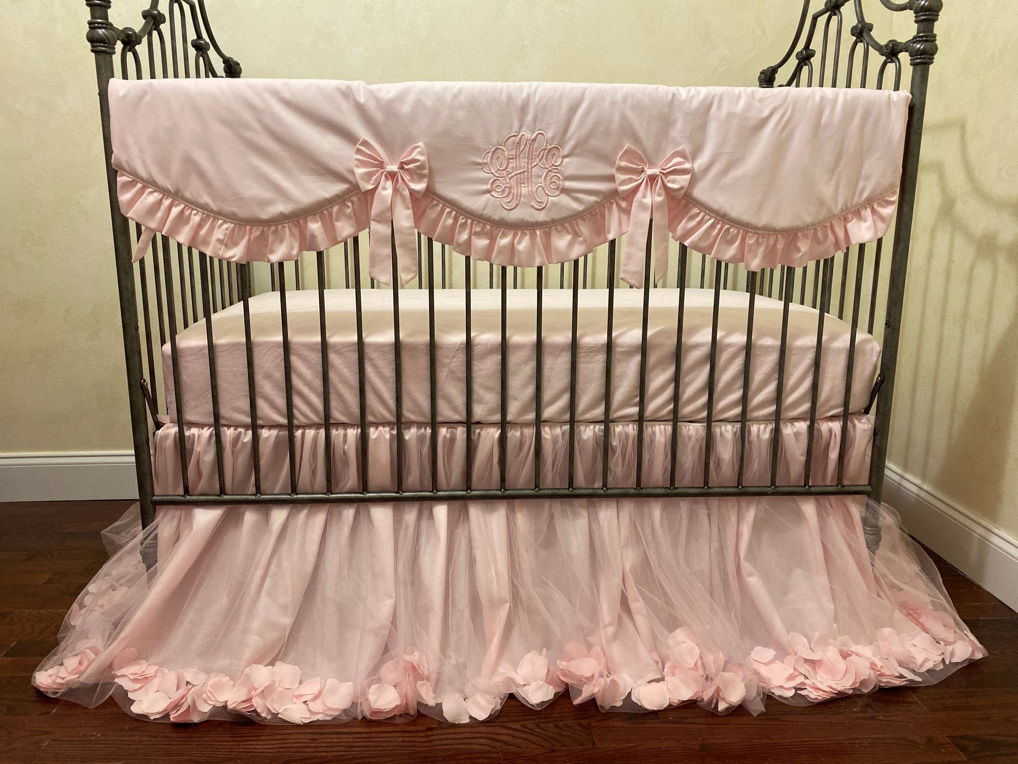 Pale Pink Crib Bedding - Ballerina Crib Bedding, Princess Baby Bedding, Girl Crib Bedding, Tulle Crib Skirt
