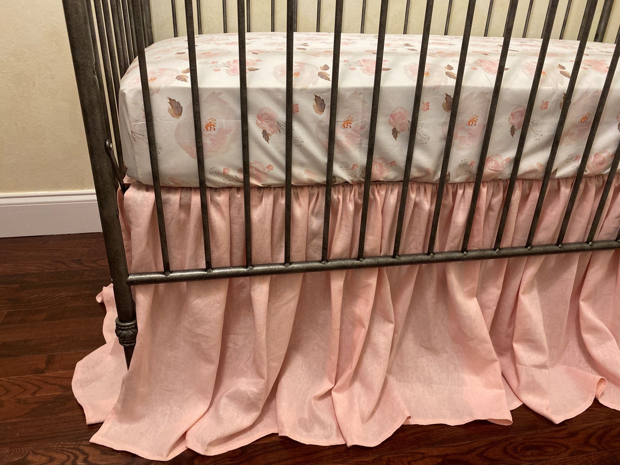 Blush Pink Linen Crib Bedding - Girl Baby Bedding, Crib Rail Cover, Linen Crib Skirt