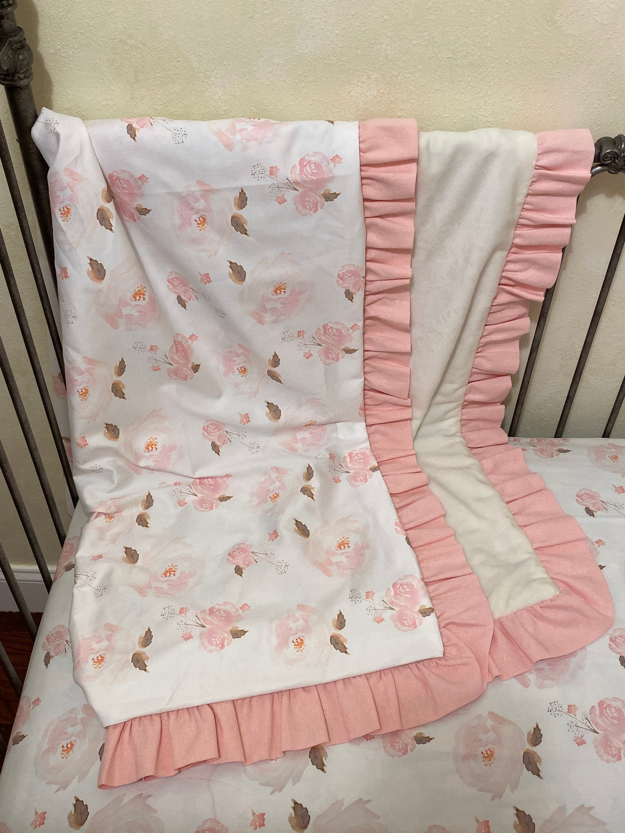 Blush Pink Linen Crib Bedding - Girl Baby Bedding, Crib Rail Cover, Linen Crib Skirt