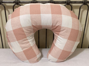 Baby Girl Buffalo Plaid Nursing Pillow Cover, Dusty Rose, Blush Rose Pink Plaid