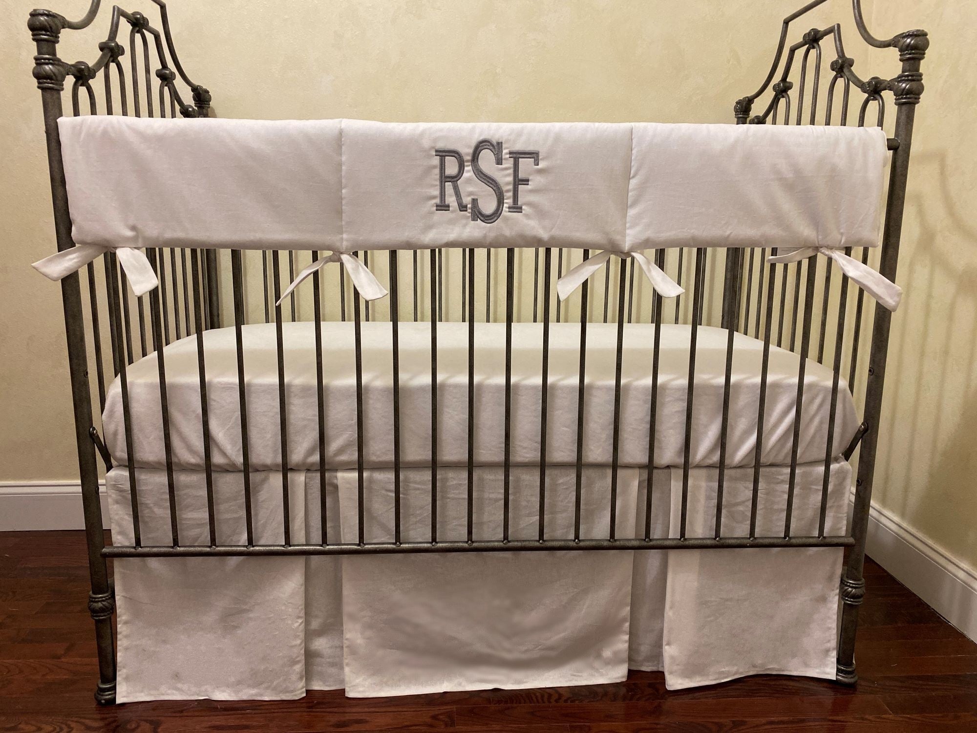 White Linen Baby Crib Bedding - Gender Neutral Crib Bedding, Boy Crib Bedding, Crib Rail Cover