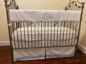 White with Light Blue Baby Bedding - Baby Boy Crib Bedding, Crib Rail Cover