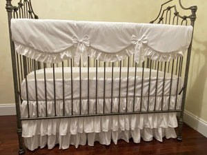 White Girl Crib Bedding Set Gabrielle - Girl Baby Bedding, Scalloped Rail Cover, Tiered Crib Skirt