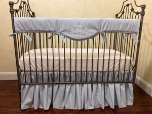 Light Pale Blue Boy Baby Bedding, Boy Crib Bedding, Single Scallop Crib Rail Cover