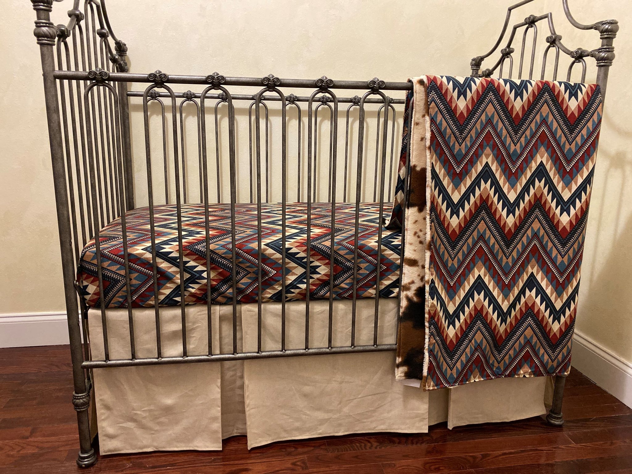 Western Crib Bedding, Boy Baby Bedding, Natural Linen, Bucking Bronco