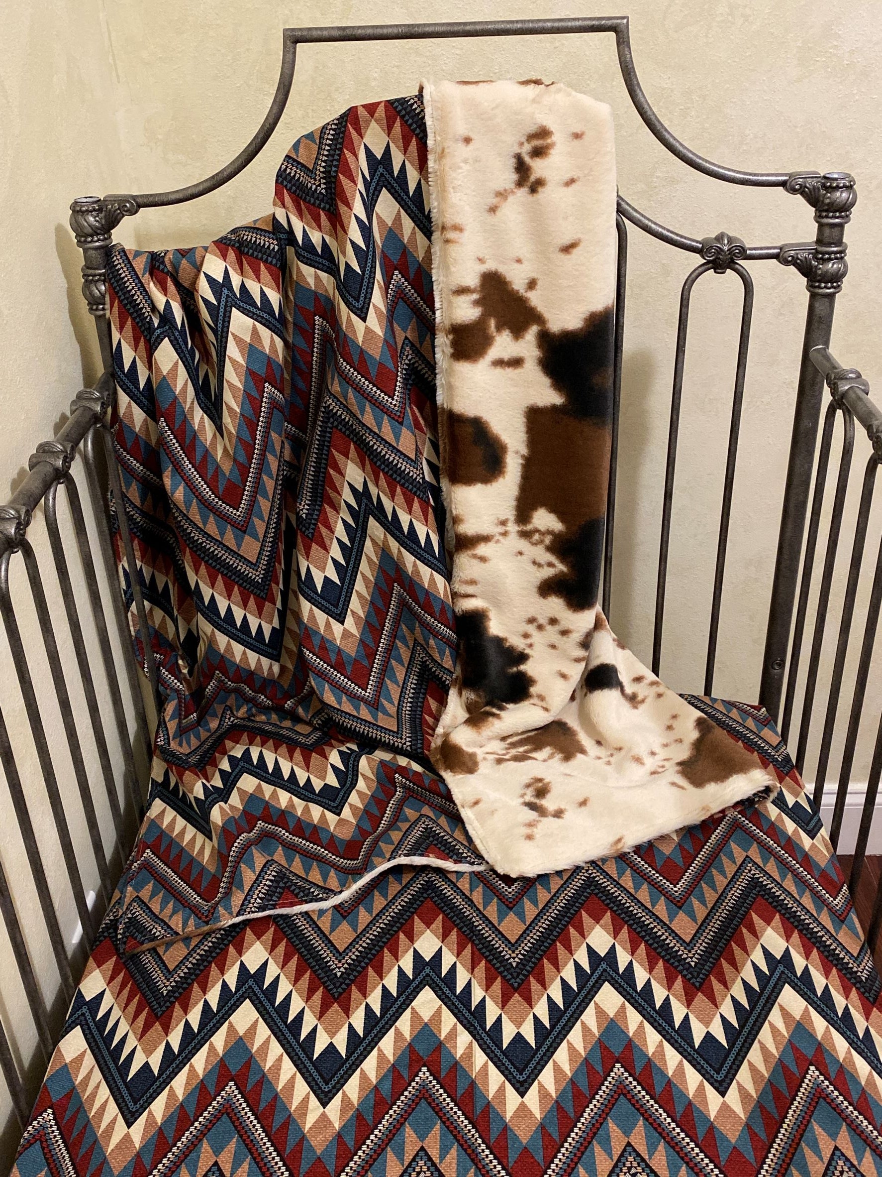Western Crib Bedding, Boy Baby Bedding, Natural Linen, Bucking Bronco