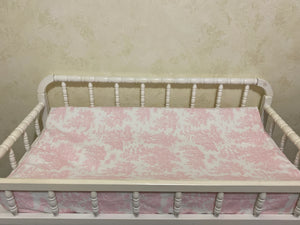Pink Toile Crib Bedding, Girl Baby Bedding, Crib Rail Cover, Tailored Crib Skirt