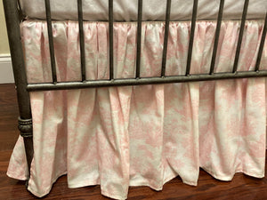 Pink Toile Crib Bedding, Girl Baby Bedding, Crib Rail Cover, Gathered Crib Skirt