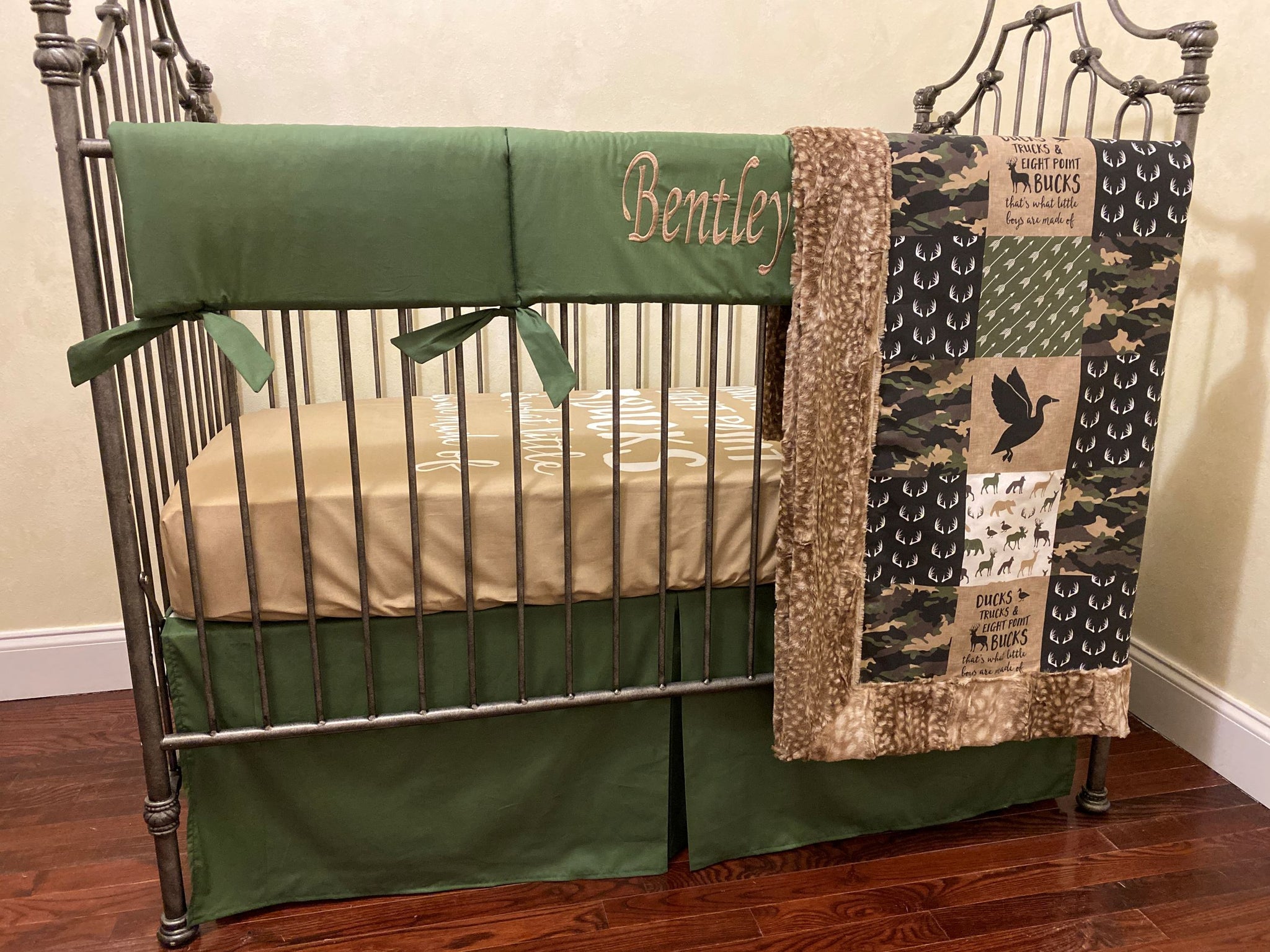 Hunter Green Ducks, Trucks, and Bucks Bedding, Boy Baby Bedding, Duck, Deer Crib Bedding
