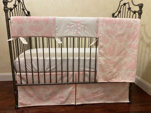 Pink Toile Crib Bedding, Girl Baby Bedding, Crib Rail Cover, Tailored Crib Skirt