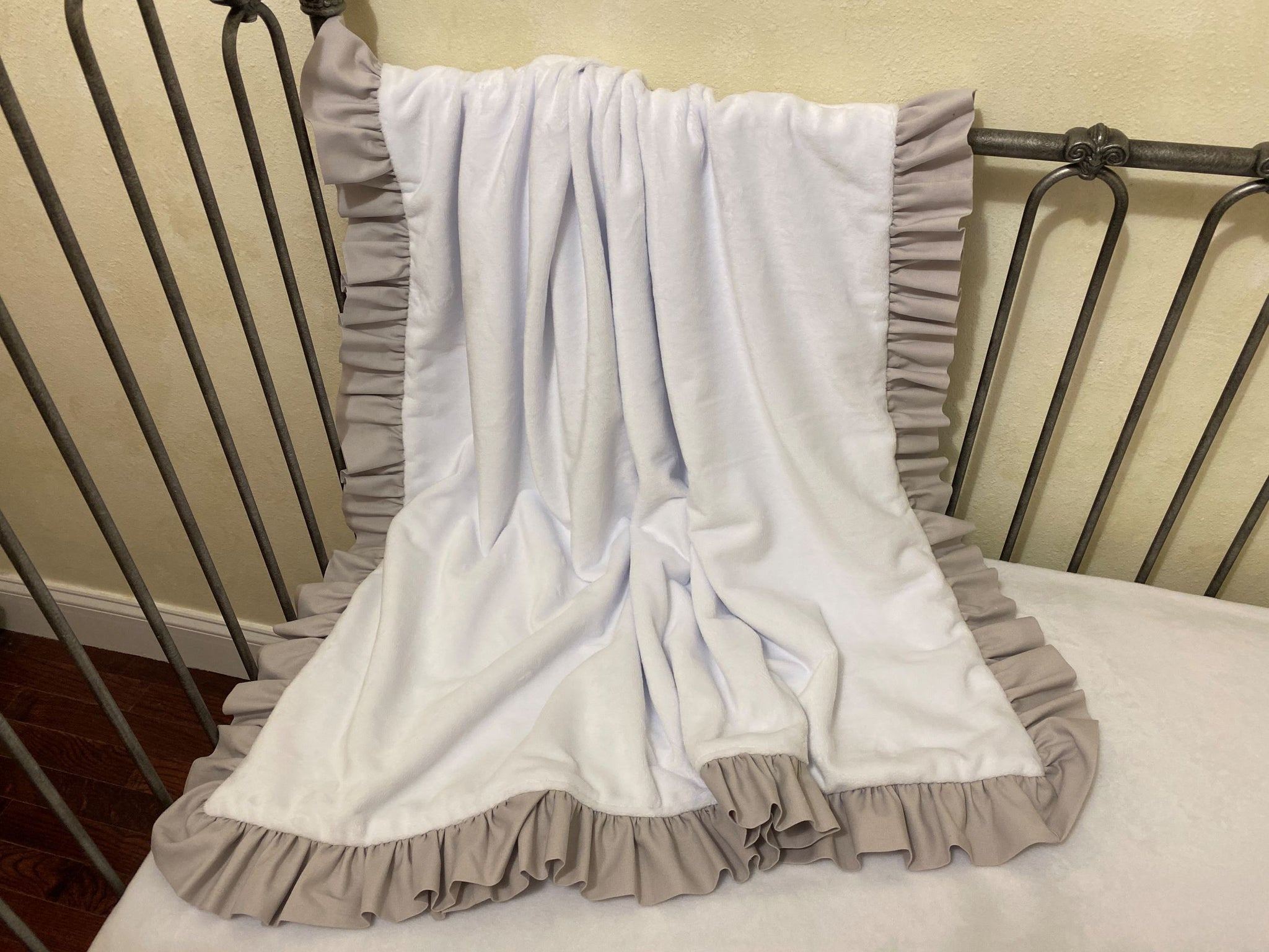 Gray and White Girl Baby Bedding - Girl Crib Bedding, Crib Rail Cover, Ruffled Crib Skirt
