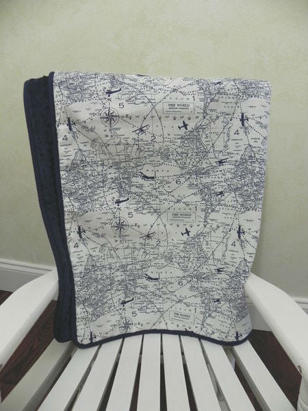 Navy and White Airplane Bedding - Boy Baby Bedding, Air Traffic Map Crib Bedding