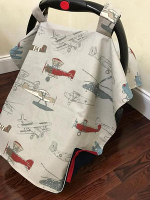 Car Seat Cover - Vintage Air Plane with Navy