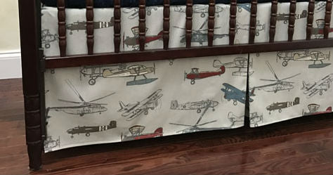 Airplane Crib Bedding - Boy Baby Bedding, Airplane Baby Bedding in Gray, Crimson, and Navy