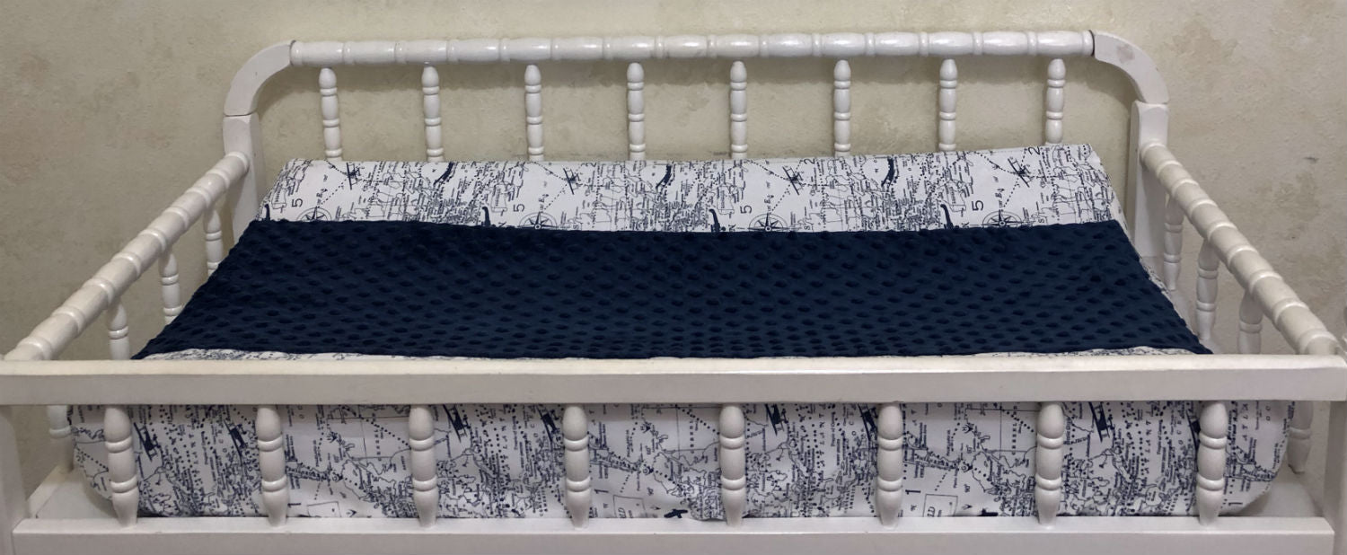 Navy and White Airplane Bedding - Boy Baby Bedding, Air Traffic Map Crib Bedding