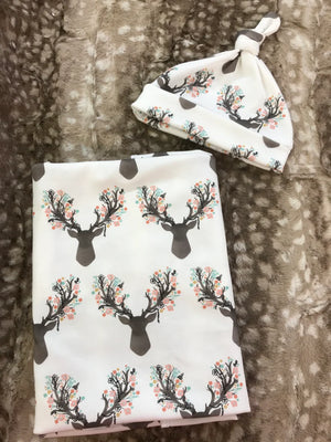 Floral Deer Stag And Tulip Infant Swaddle Blanket