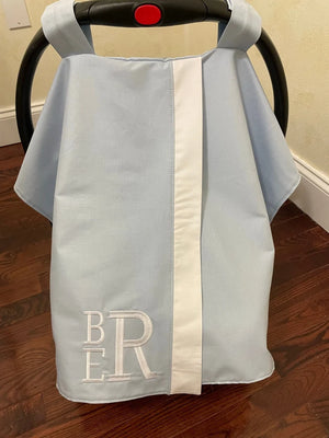 Car Seat Canopy - Light Blue with White