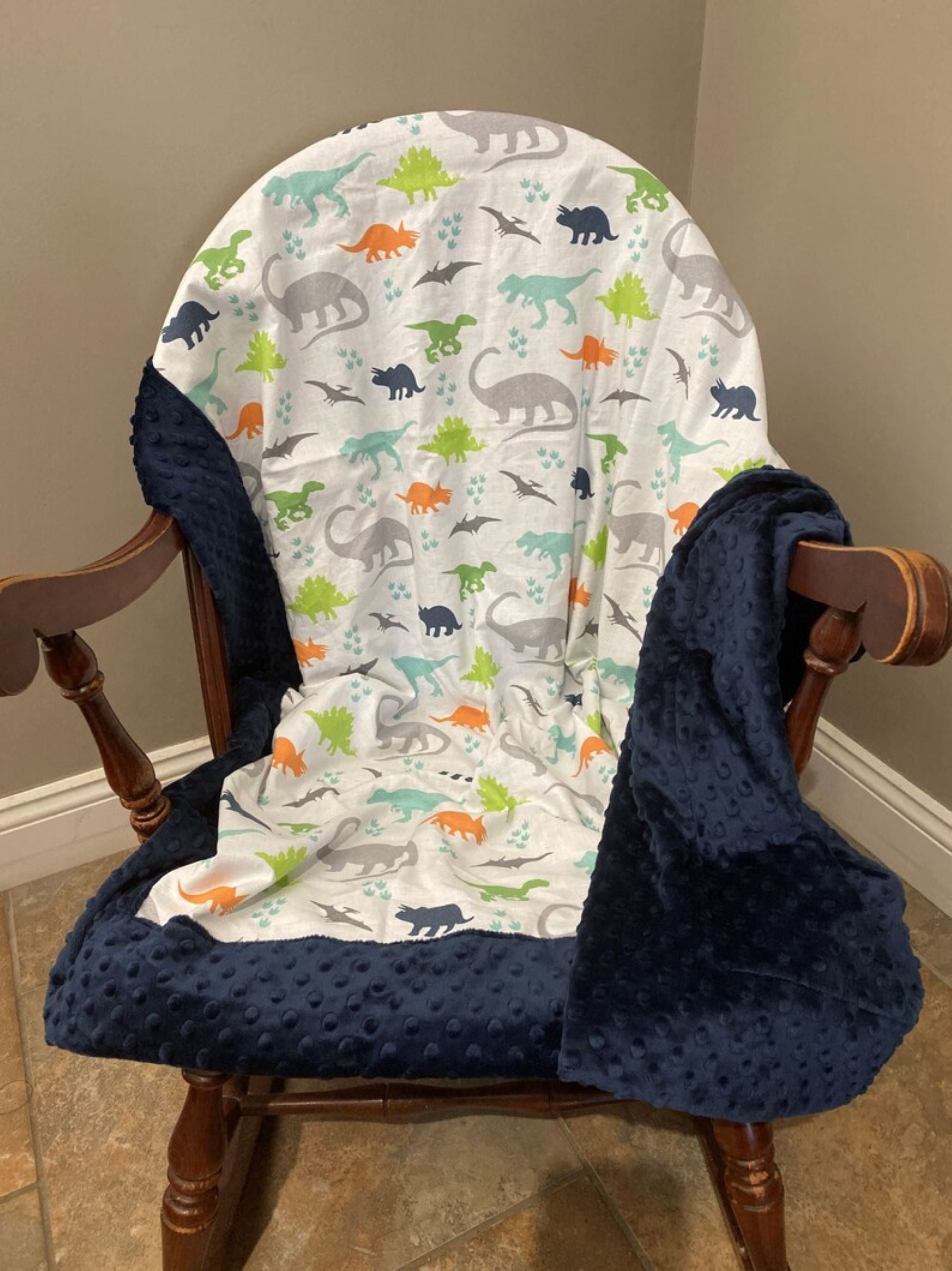 Baby Boy Dinosaur Crib Bedding with Navy Blue and Lime Green