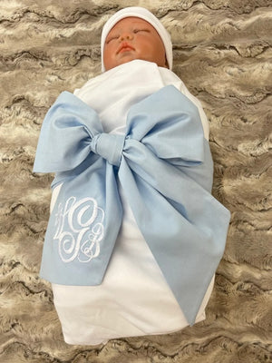 Personalized Baby Swaddle Bow Sash, Solid Cotton, Choose Your Color