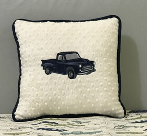 Vintage Truck Accent Pillow in Ivory and Navy