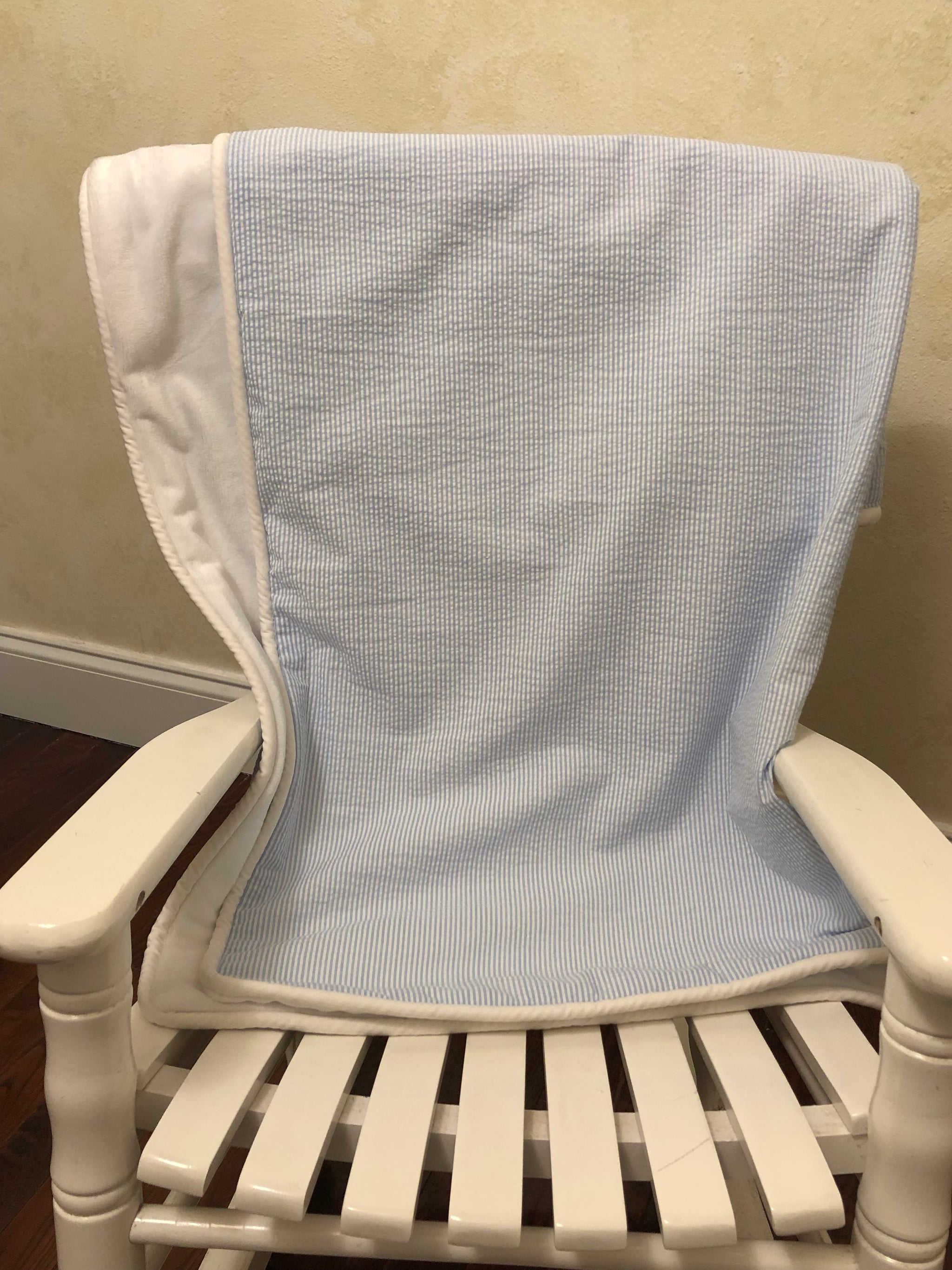 Light Blue Seersucker Crib Bedding, Baby Boy Crib Bedding, Crib Rail Cover