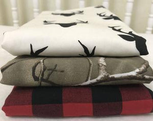 Baby Burp Cloth Set- Woodland Burp Cloths, Black Deer, Red and Black Plaid, Camo