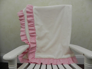Ivory Smooth Minky and Light Pink Baby Blanket with Ruffle