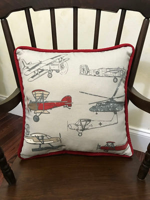 Vintage Airplane with Crimson Red Accent Pillow