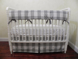 Gray Buffalo Plaid Baby Bedding - Buffalo Plaid Crib Bedding, Boy Crib Bedding, Crib Rail Cover