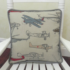 Vintage Airplane with Gray Accent Pillow